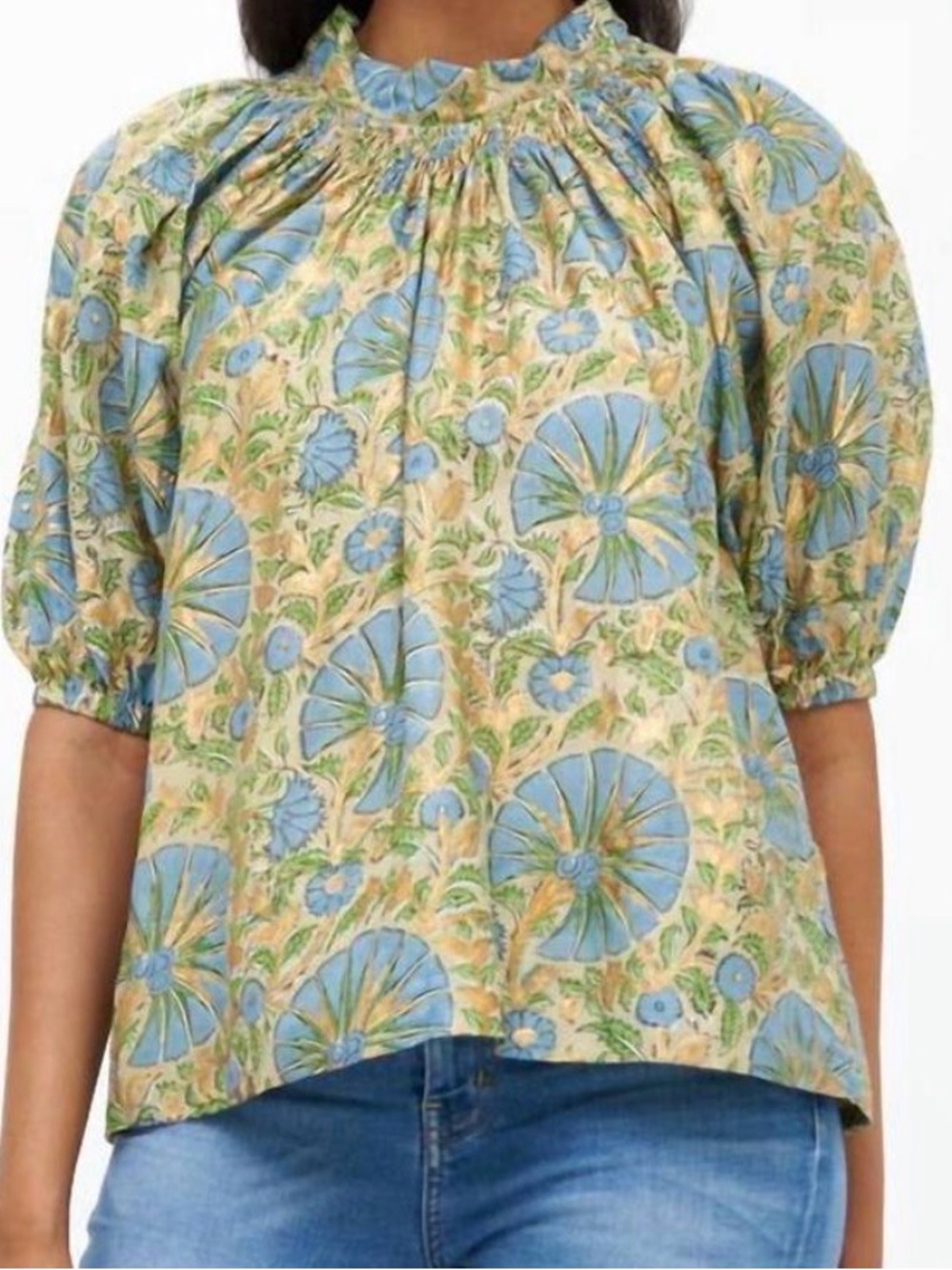 Oliphant Ankara Smocked Neck Top